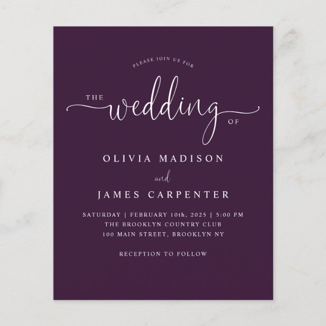 Budget Modern Purple Violet Photo Wedding Invite (Front)