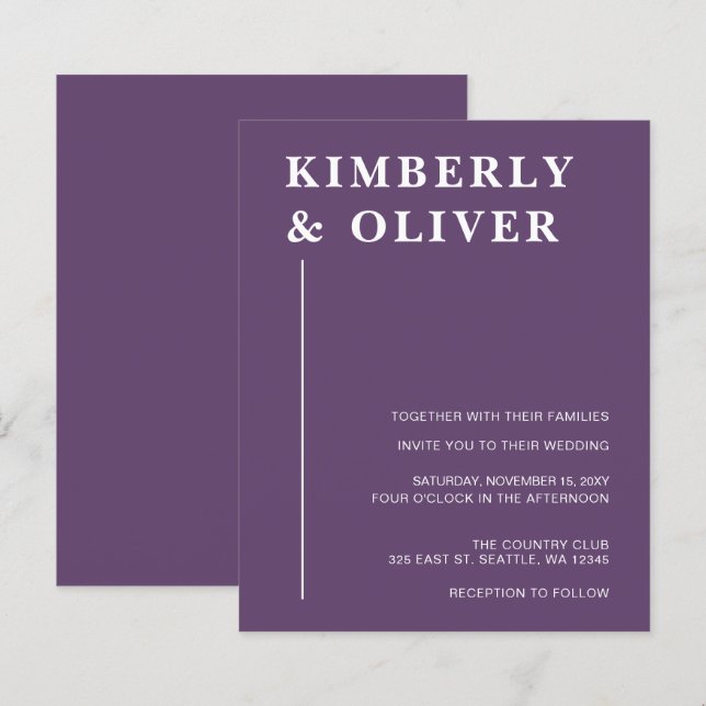 Budget Modern Purple Wedding Invitations (Front/Back)
