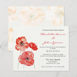 Budget Modern Red Poppy Floral Wedding invitations