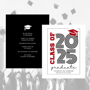 Budget Modern Retro Red Black Grad Annoucement
