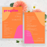 Budget modern retro wedding program template<br><div class="desc">Abstract shapes retro vintage 70s style unique budget affordable groovy wedding program card template with bold typography in a vibrant trendy modern hot pink magenta and orange chic colour palette.         Please note that all the colours are changeable.              Suitable for casual stylish contemporary weddings.</div>