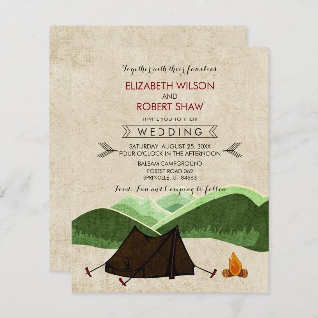 Budget Modern Rustic Camping Wedding Invitations (Front/Back)