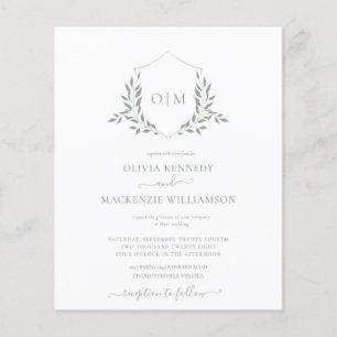 Budget Modern Sage Leafy Crest Monogram Wedding Flyer