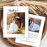 Budget Modern Script 2 Photo Wedding Thank You<br><div class="desc">Budget Modern Boho Heart Typography 2 (two) Photo Wedding Thank You Thin Card. Modern Stylish wedding thank you template featuring a full vertical photo on the front with overlay text "Thank You" in a hand-written calligraphy swash tail font script with cute love heart motif in white on the picture. ***PLEASE...</div>