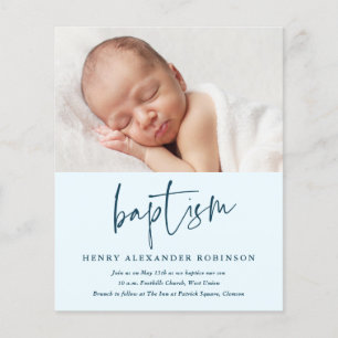 Budget Modern Script Boys Baptism Invitation