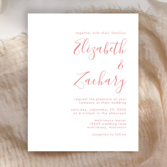 Budget Modern Script Coral Wedding Invitation (Creator Uploaded)