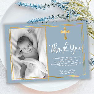 Budget Modern Script Cross Blue Baptism Thank You