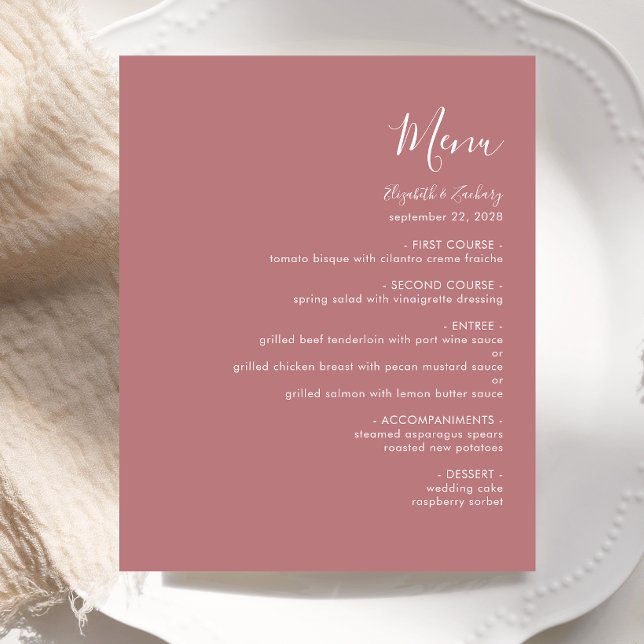 Budget Modern Script Dusty Rose Wedding Menu (Creator Uploaded)