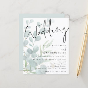Budget Modern Script Eucalyptus Wedding Invitation