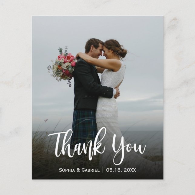 Budget Modern Script Full Photo Wedding Thank You  Flyer (Front)