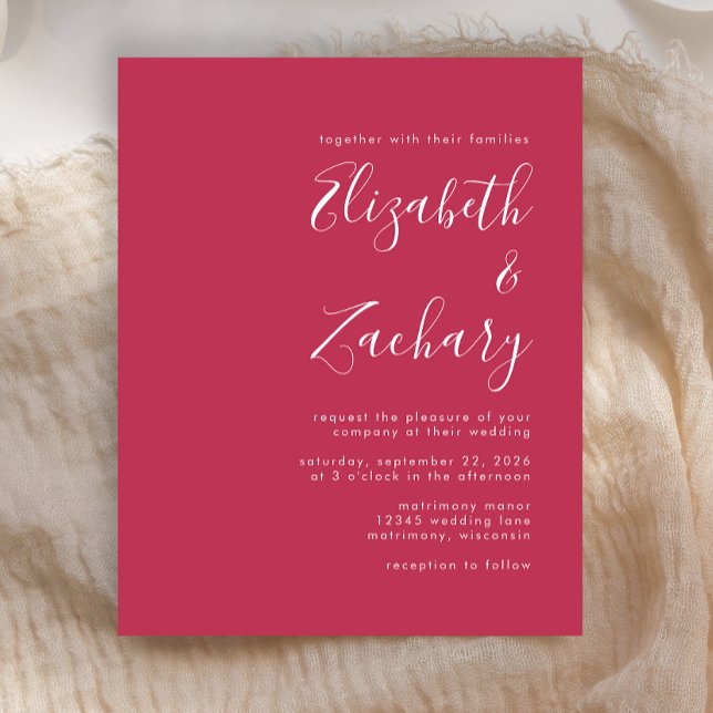 Budget Modern Script Magenta Wedding Invitation (Creator Uploaded)