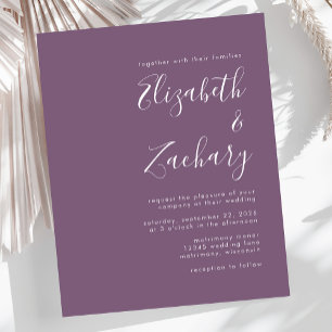 Budget Modern Script Mauve Wedding Invitation