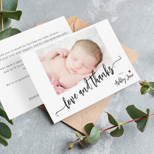Budget modern script photo baby shower thank you card