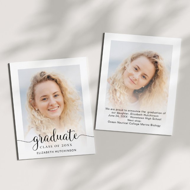 Budget Modern Script Photo Graduation Announcement (Creator Uploaded)