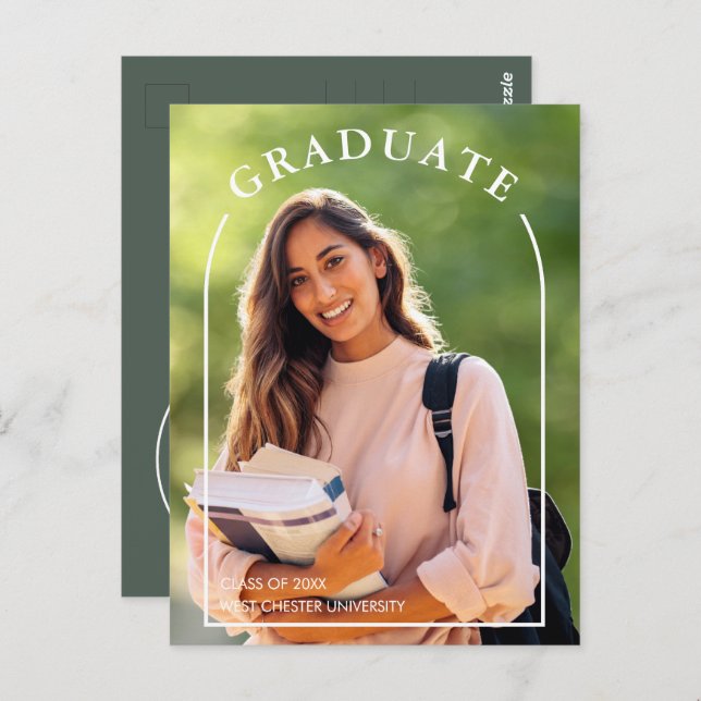 Budget Modern Script Photo Graduation Invitation Postcard (Front/Back)
