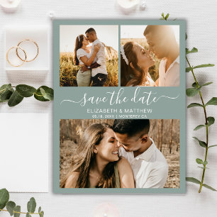 Budget Modern Script Photo Green Save The Date