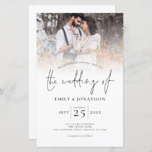 Budget Modern Script Photo Overlay Wedding Invite