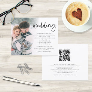 Budget Modern Script Photo QR Code Wedding Invite