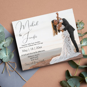 budget modern script photo wedding invitation