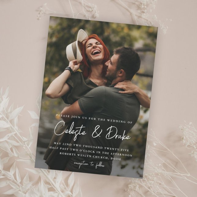 Budget Modern Script Photo Wedding Invitation (Modern Script Names Budget Photo Wedding Invitations.)