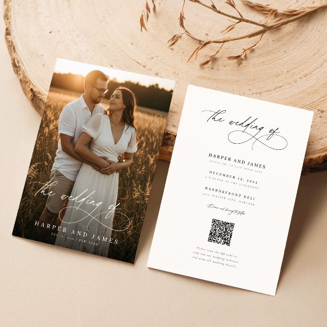 Budget Modern Script QR Code Photo Wedding Invites (Creator Uploaded)