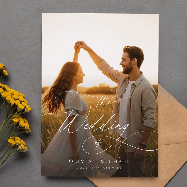 Budget Modern Script Sunset Photo Wedding Invites (Creator Uploaded)