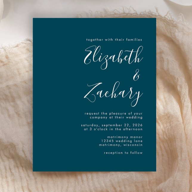 Budget Modern Script Teal Blue Wedding Invitation (Creator Uploaded)