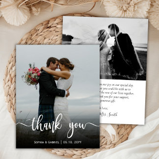 Budget Modern Script Wedding Photo Thank You Card
