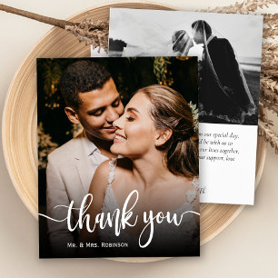 Budget Modern Script Wedding Photo Thank You Card