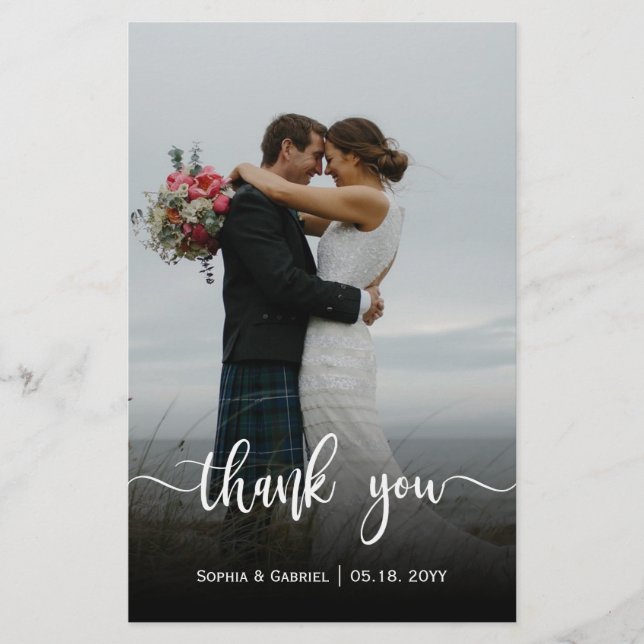 Budget Modern Script Wedding Photo Thank You Card (Front)