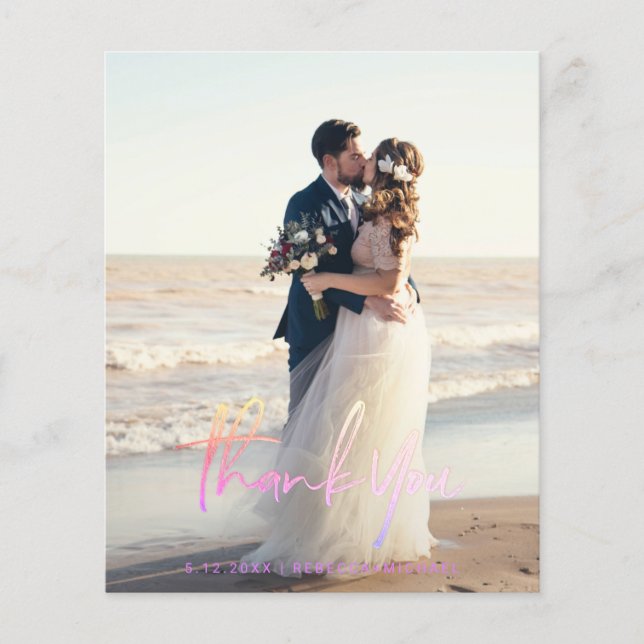 Budget Modern Script Wedding Photo Thank You Cards (Front)