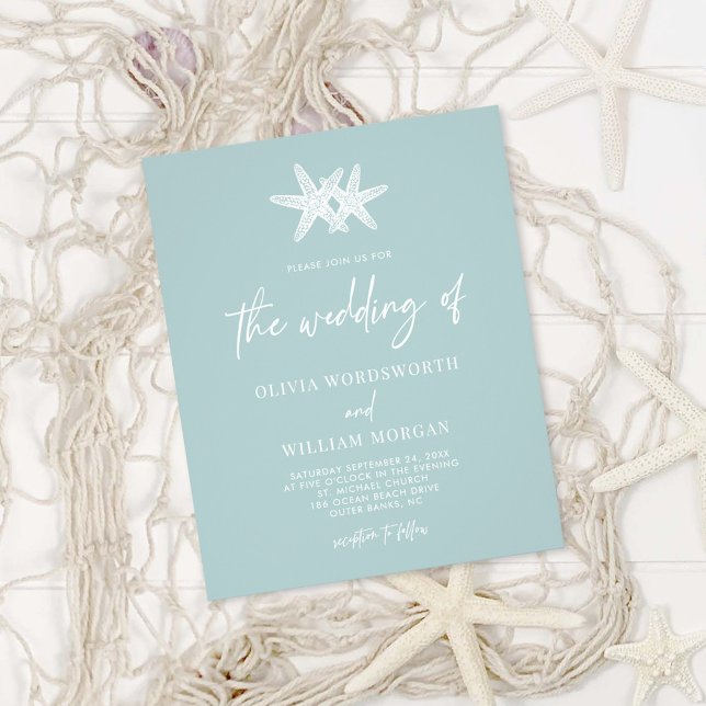 Budget Modern Sea Glass Starfish Beach Wedding  Flyer (Creator Uploaded)