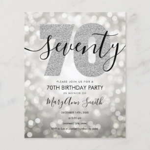 Budget Modern Silver 70th Birthday Party Invite Flyer