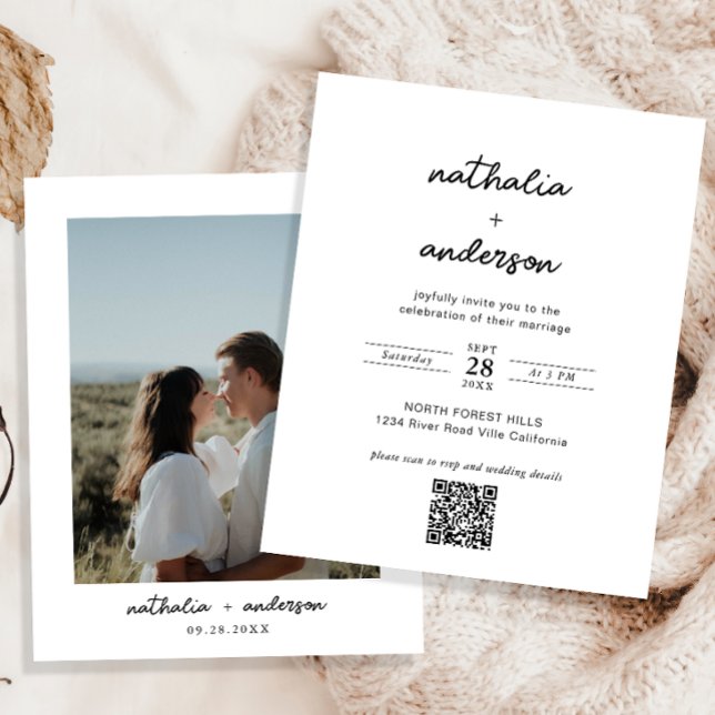 BUDGET Modern Simple Script Photo QR Code Wedding (Creator Uploaded)