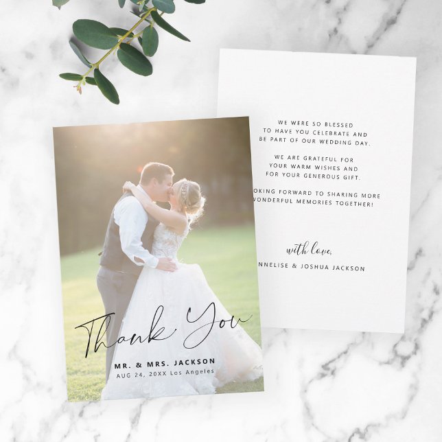 Budget modern simple script photo wedding thank you card (Creator Uploaded)