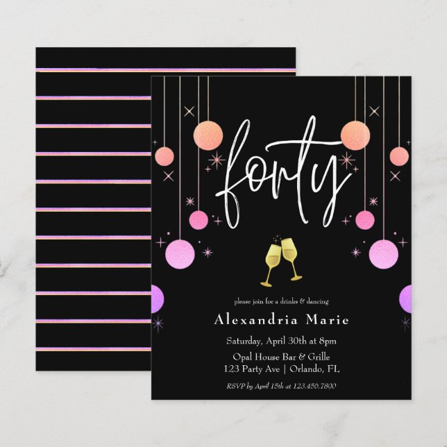 Budget Modern Sparkle 40th Birthday (Front/Back)