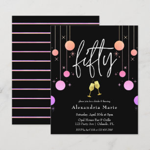 Budget Modern Sparkle 50th Birthday Invitation