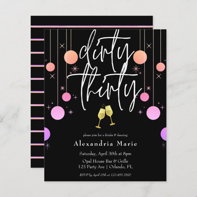 Budget Modern Sparkle "Dirty Thirty" 30th Birthday (Front/Back)