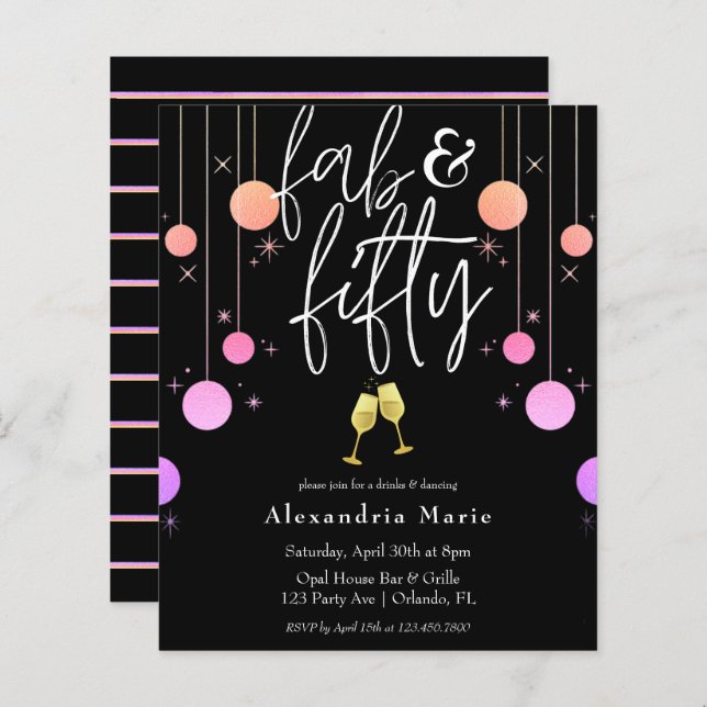 Budget Modern Sparkle "Fab & Fifty" Birthday (Front/Back)