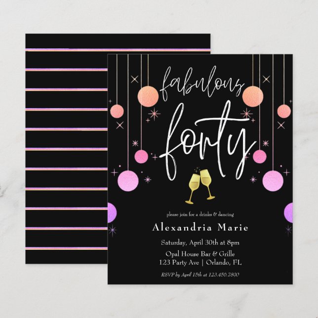 Budget Modern Sparkle "Fabulous Forty" Birthday (Front/Back)