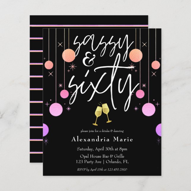 Budget Modern Sparkle Sassy & 60 Birthday (Front/Back)