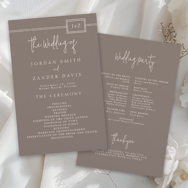 Budget Modern Taupe Monogram Wedding Program Flyer (Creator Uploaded)