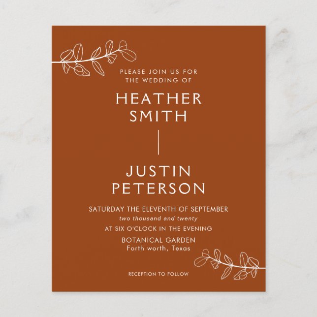 Budget Modern Terracotta Boho Wedding Invitations (Front)