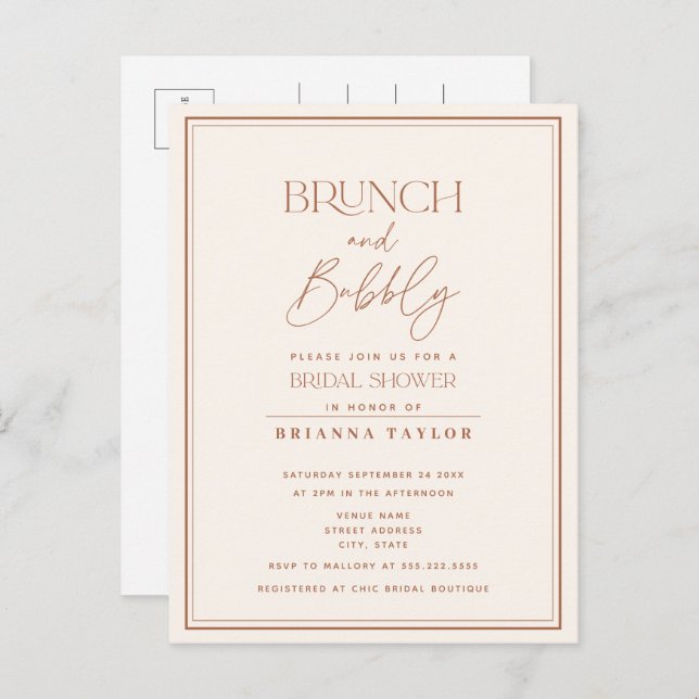 Budget Modern Terracotta Bridal Shower Invitation Postcard (Front/Back)