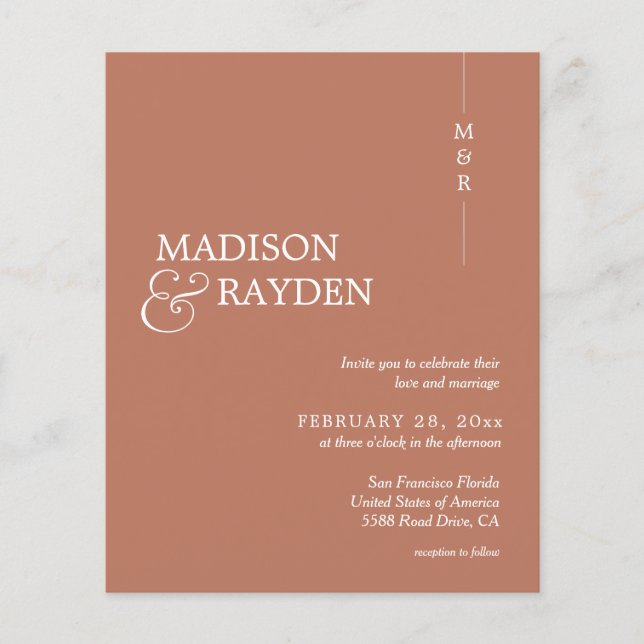 Budget Modern Terracotta Monogram Photo Wedding (Front)