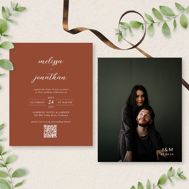 BUDGET Modern Terracotta Photo QR Code Wedding (Creator Uploaded)