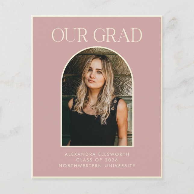 Budget Modern Two Photo Pink Arch Graduation Card (Front)