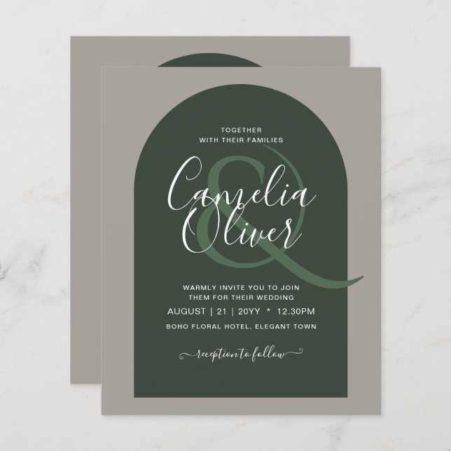 BUDGET Modern Typography Arch Minimalist Wedding (Front/Back)