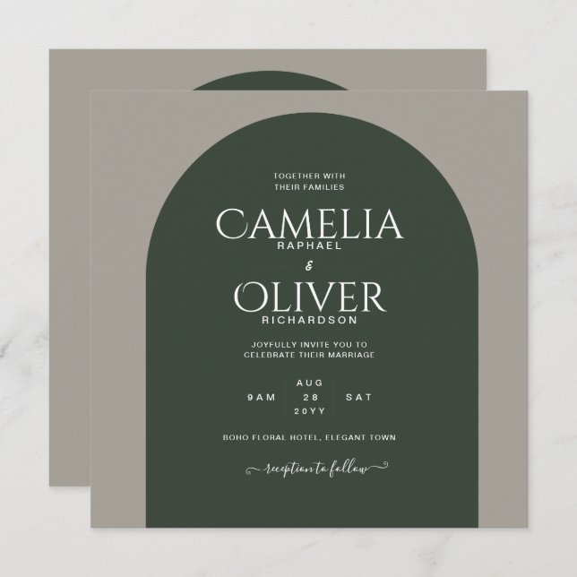 BUDGET Modern Typography Arch Minimalist Wedding Invitation (Front/Back)