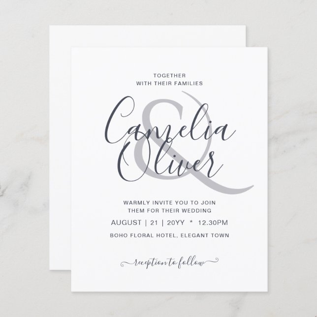 BUDGET Modern Typography Simple Wedding Invitation (Front/Back)
